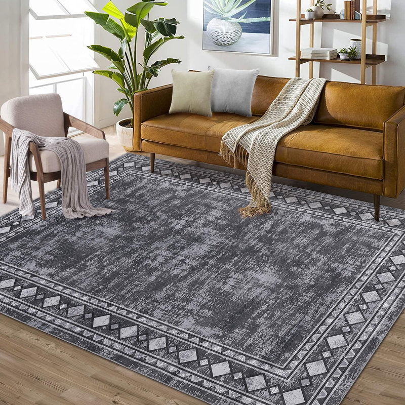 9x12 Rugs for Living Room Washable Rug for Bedroom Scalloped Area Rugs Stain Resistant Modern Soft Folding Throw Carpet Low Pile Floor Cover for Nursery Playroom