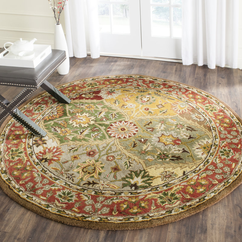 Geno Hand Tufted Wool/Cotton/Latex Oriental Rug in Red/Yellow/Green, Rectangle 9' x 12'