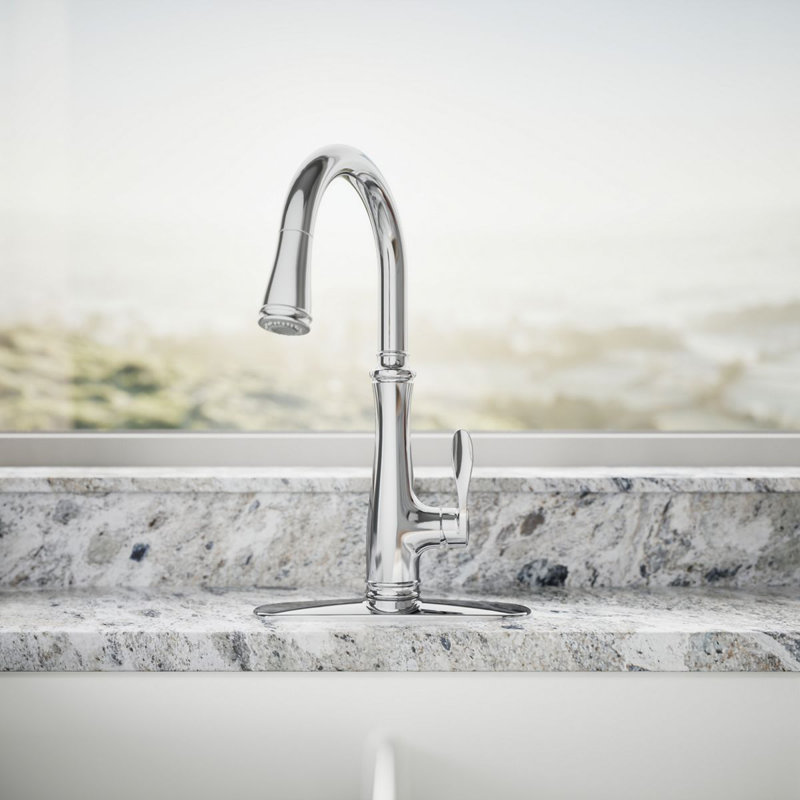 Bellera Pull Down Single Handle Kitchen Faucet with Handle and Supply Lines, Polished Chrome