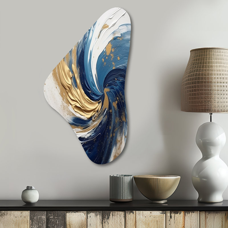 Mason - abstrait en spirale, art mural en métal asymétrique bleu, H 31 po x l 17 po