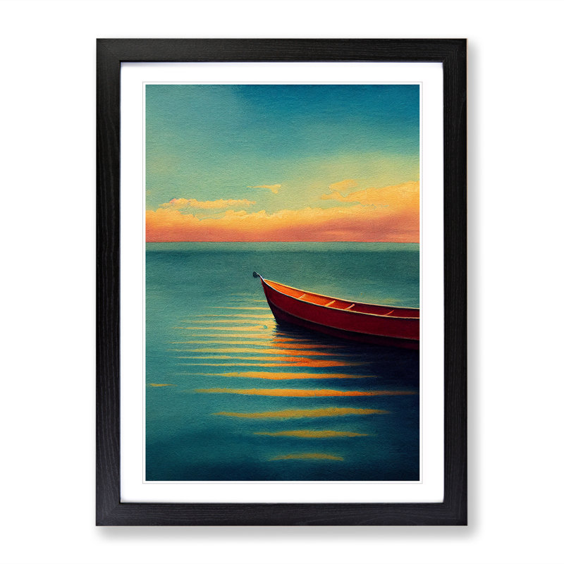 Boat by the Sunrise - Wall Art, Black Framed, 66cm H x 48cm W x 2cm D, White