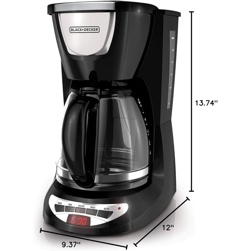 BLACK+DECKER 12-Cup Programmable Coffee Maker, DCM100B, Duralife Carafe, Easy-View Water Window, Removable Filter Basket