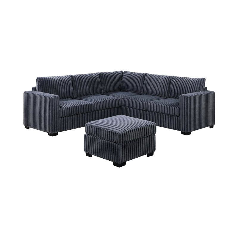 Canapé modulaire gris foncé en forme de L 4 avec revêtement en velours côtelé, accoudoirs carrés et pour une vie confortable et moderne