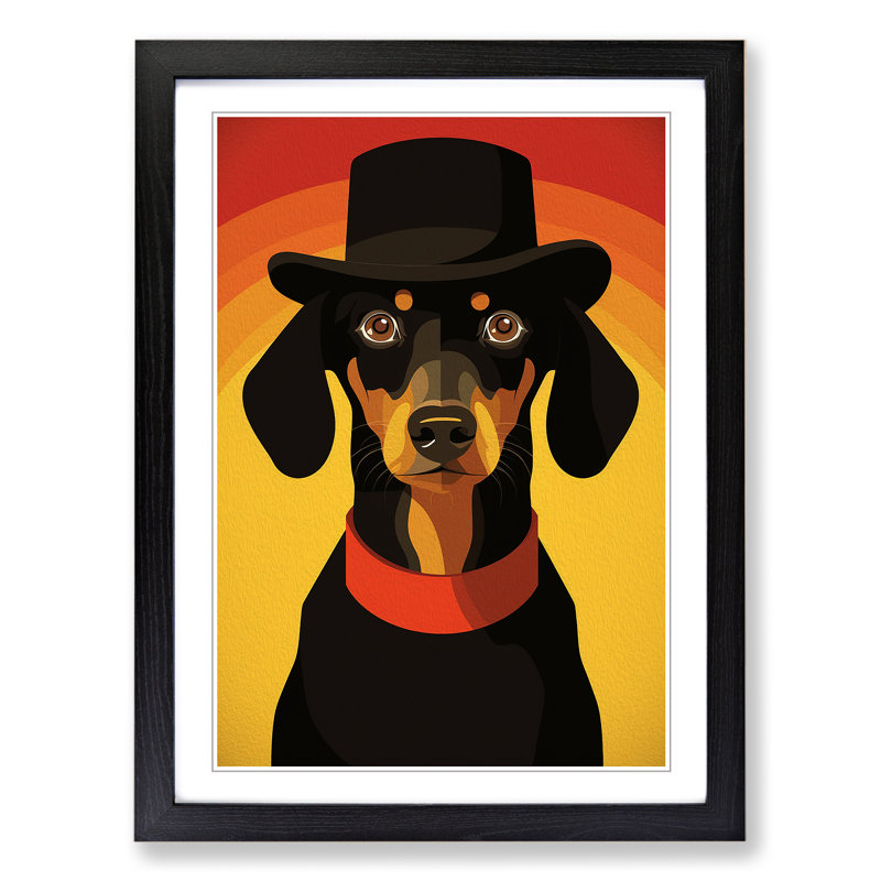 Dachshund Minimalism - Framed Print, 46cm H x 34cm W x 2cm D, Black