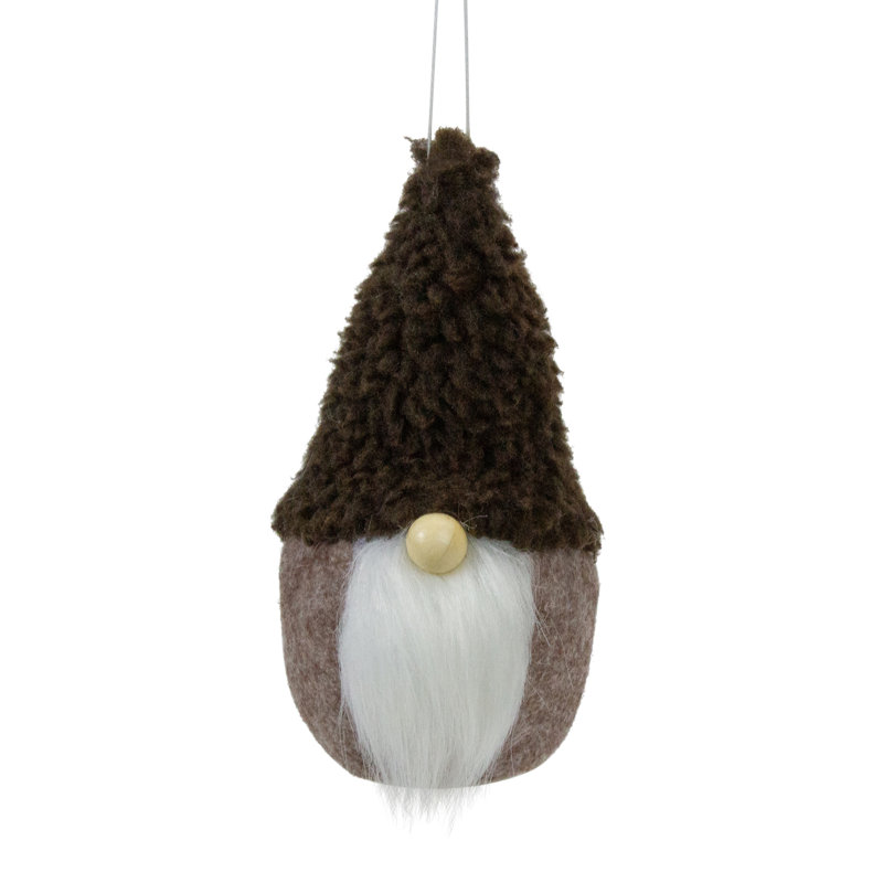 Plush Gnome Christmas Ornament - 7", Brown