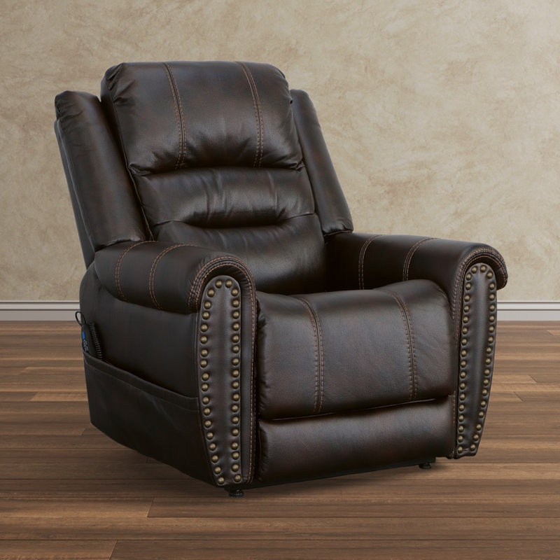 Fauteuil inclinable électrique de 38 po Guelph, Mélasse de cuir grainé brun foncé grainé