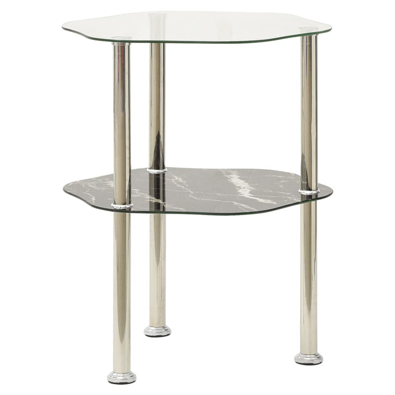 Penndel vidaXL 2-Tier Side Table Transparent & Black Marble 15"x15"x19.7" Tempered Glass