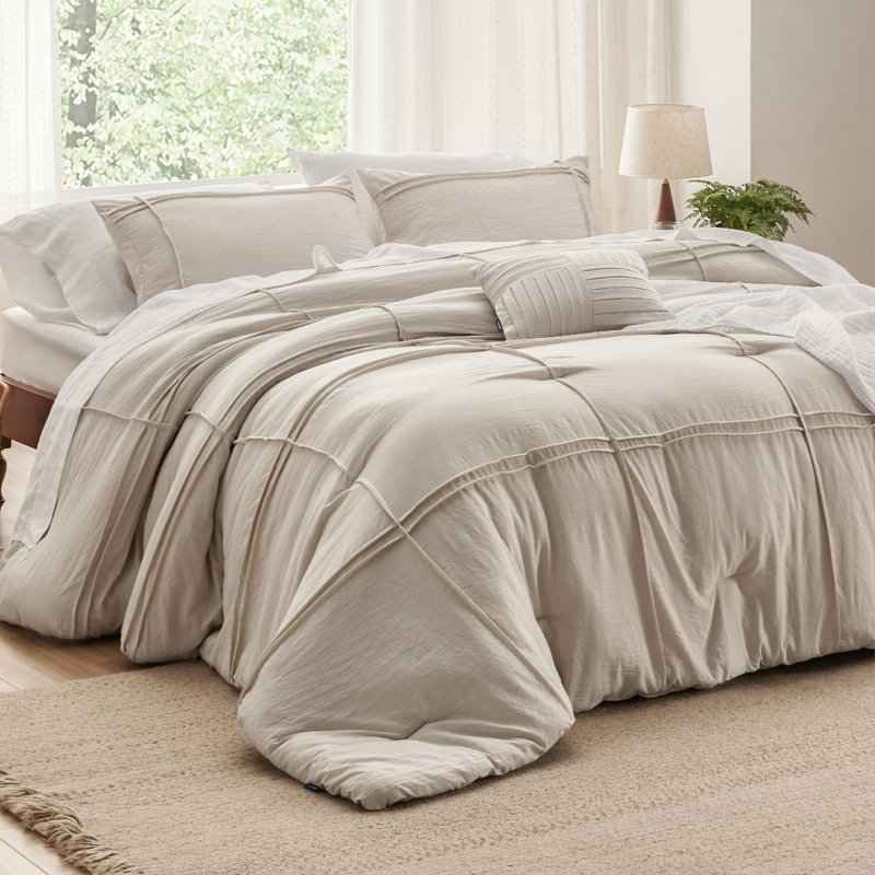 Bedsure Grid Pleated Comforter Set, Full Comforter + 2 Additional Pieces