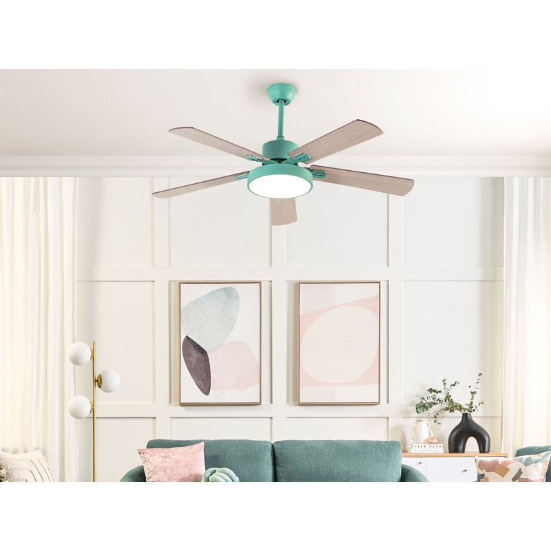 Arsav 130cm Ceiling Fan with LED Lights, Mint Green with Light Wood Blades