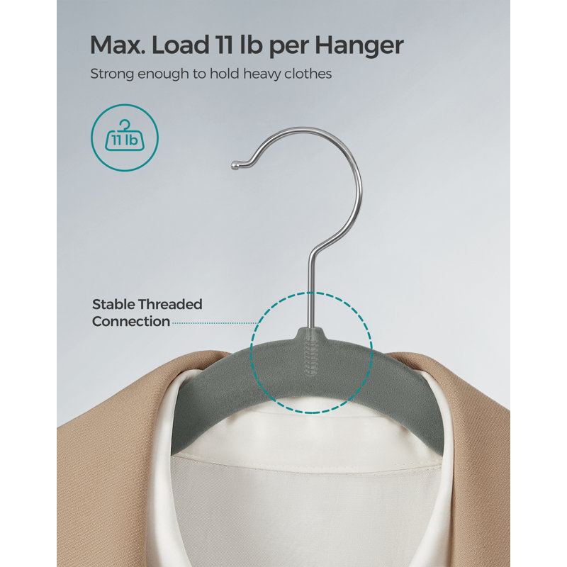 Velvet Hangers, Pack 20 Coat Hangers For Clothes, Non-Slip, With Shoulder Notches, Trouser Bar, 360° Swivel Hook, Space-Saving, 0.6 Cm Thick, 43 Cm Long