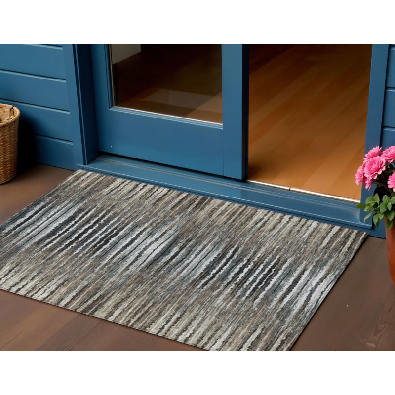 Tapis extérieur lavable rayé brun taupe et chocolat 3 pi x 5 pi