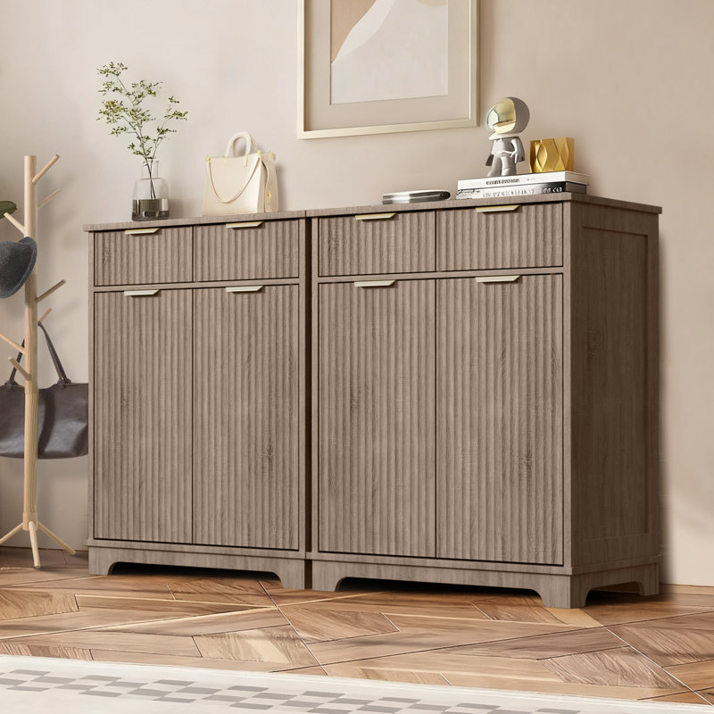 Ensemble de 2 buffets modernes avec tiroirs et tablettes réglables, rangement pour buffet ou entrée, Naturel / naturel, 2