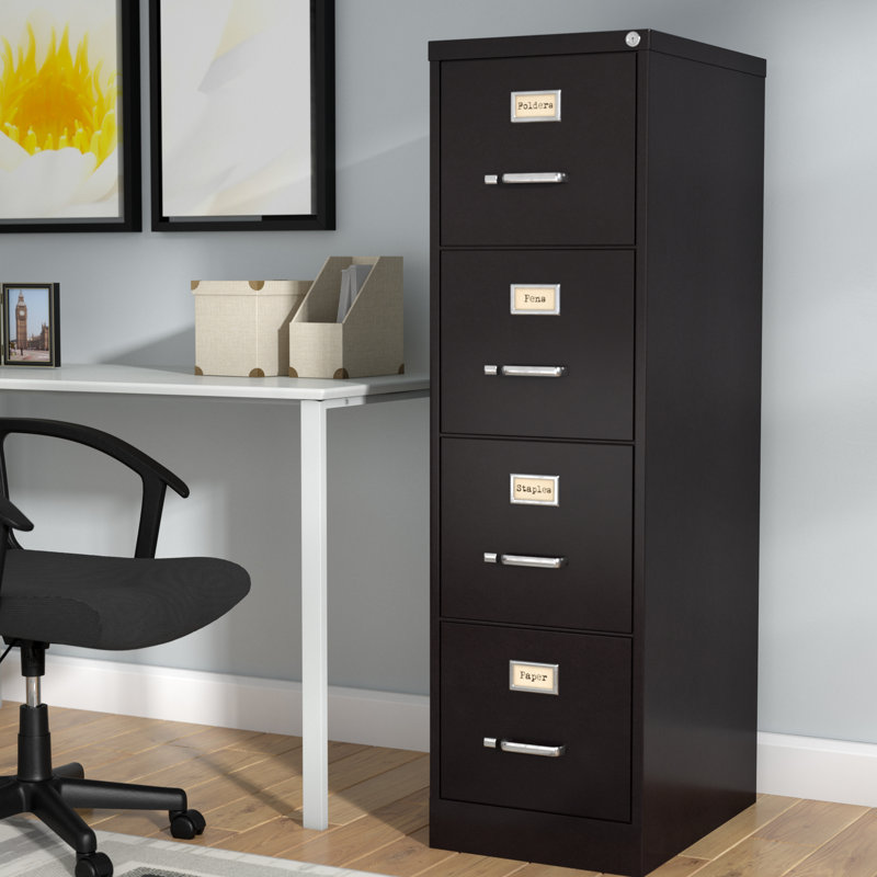 Black Metal 4-Drawer Lockable Vertical Filing Cabinet