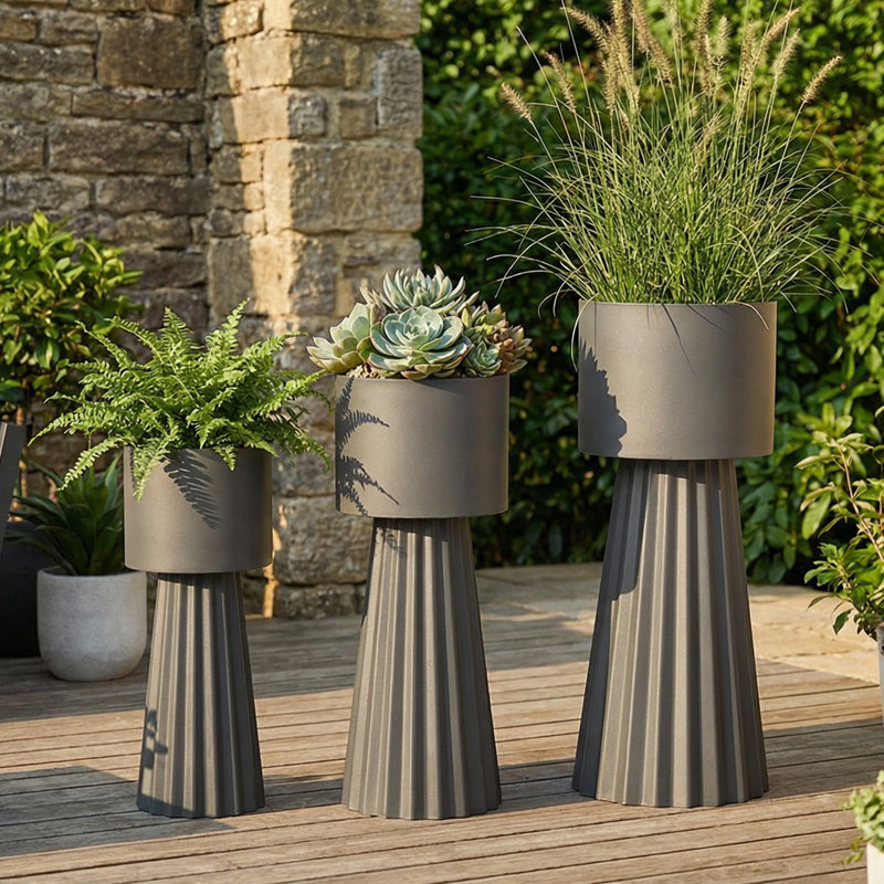 Ensemble de 3 jardinières d'extérieur, jardinières modernes en fer pour l'intérieur et l'extérieur