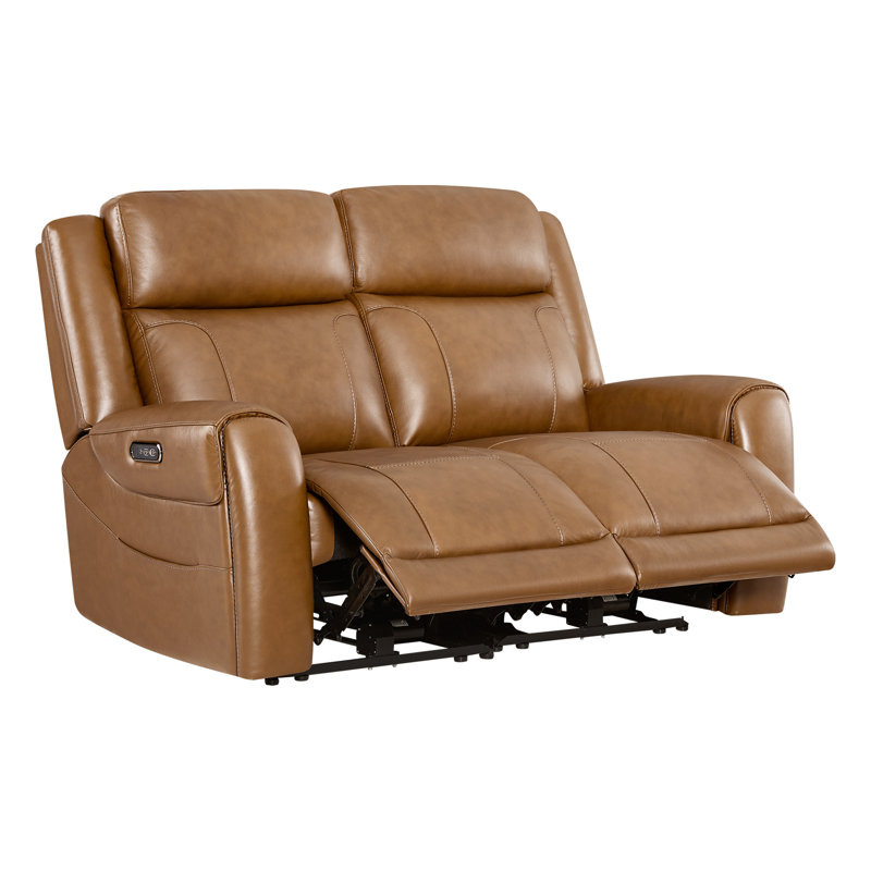 2-Seat Dual Motor Genuine Leather zero clearence recliner Power Recliner Sofa With Power Headrest, Saddle