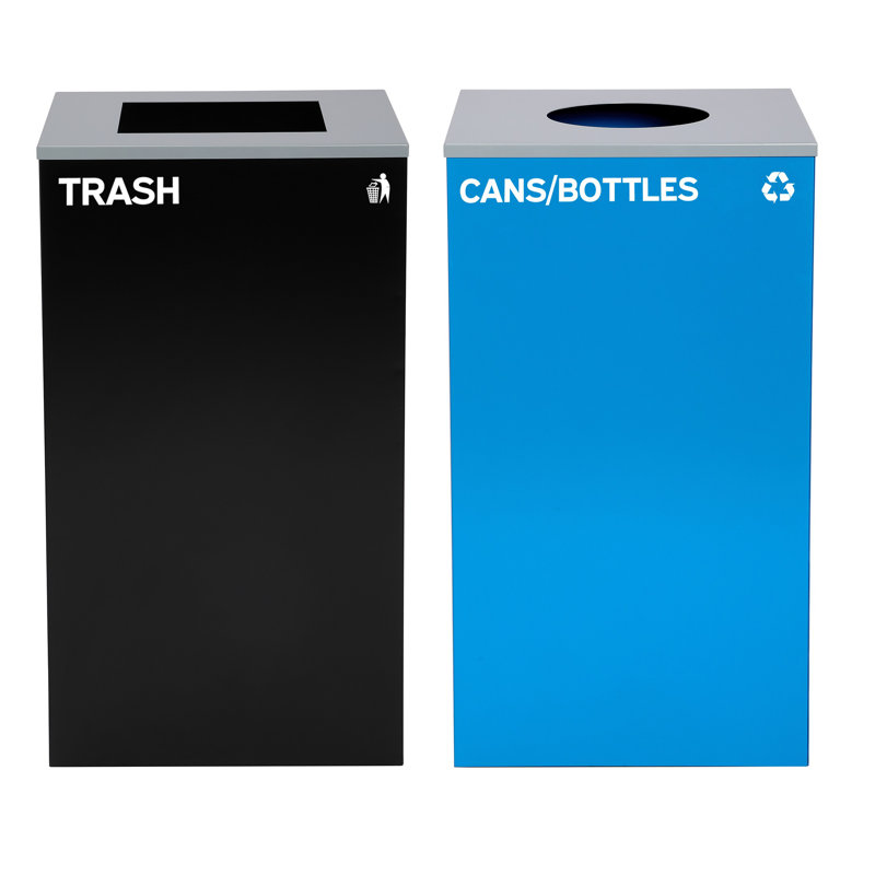 Ensemble de poubelle de recyclage et de poubelle à couvercle ouvert en acier 29 gallons avec couvercle carré et carré