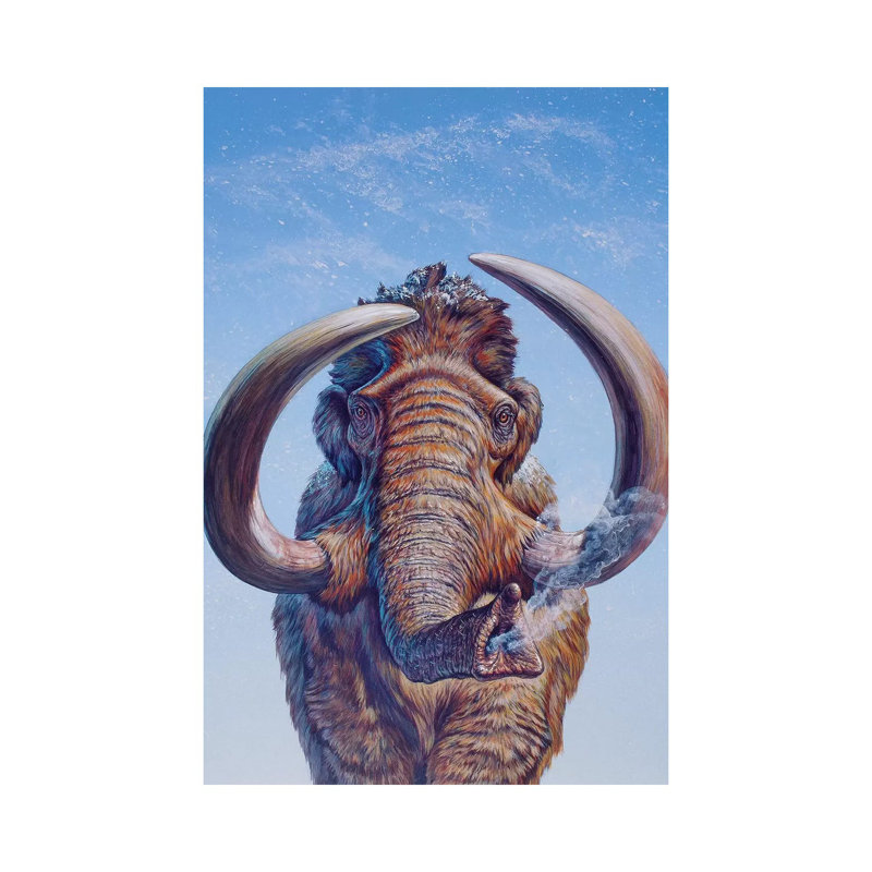 «Woolly Mammoth Charging, Pleistocene Epoch» par Mark Hallett - peinture sur toile tendue, H 18 po x l 12 po x P 1,5 po