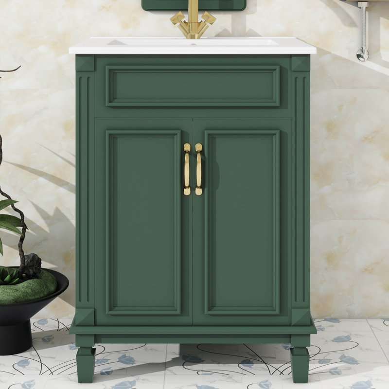 Ensemble de meuble-lavabo 24 po avec lavabo moderne 24 po, Vert, Doré