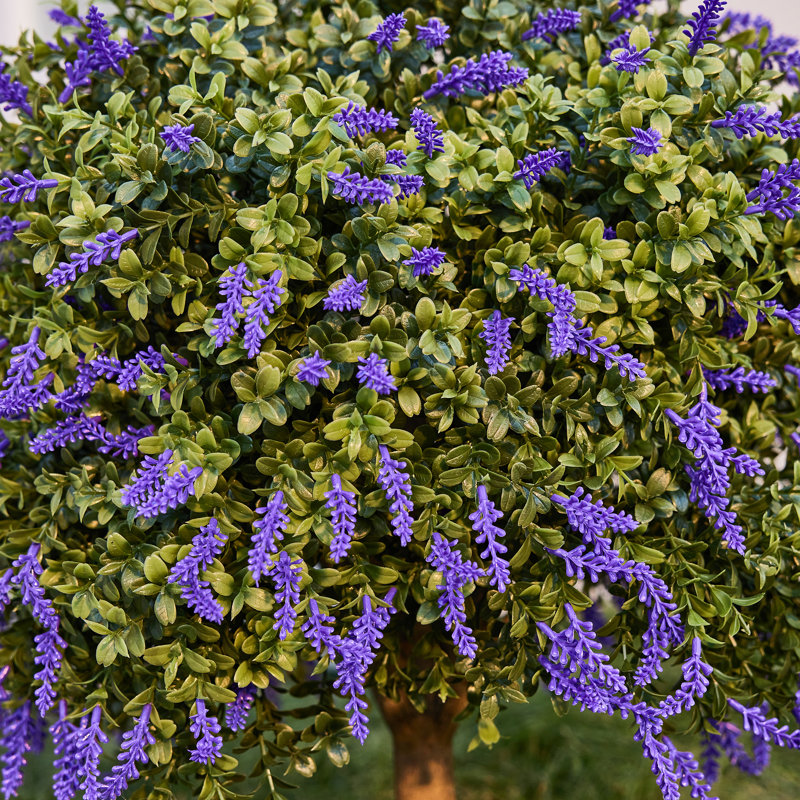 Boule artificielle topiaire en forme de lavande Adcock avec piquet - plante de buis artificielle résistante aux rayons UV pour porche extérieur et décoration de jardin - grand diamètre de 16 po