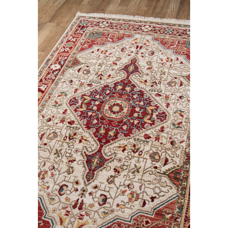 Tapis oriental rouge / beige Nong, Rectangle 7 pi 6 po x 9 pi 6 po