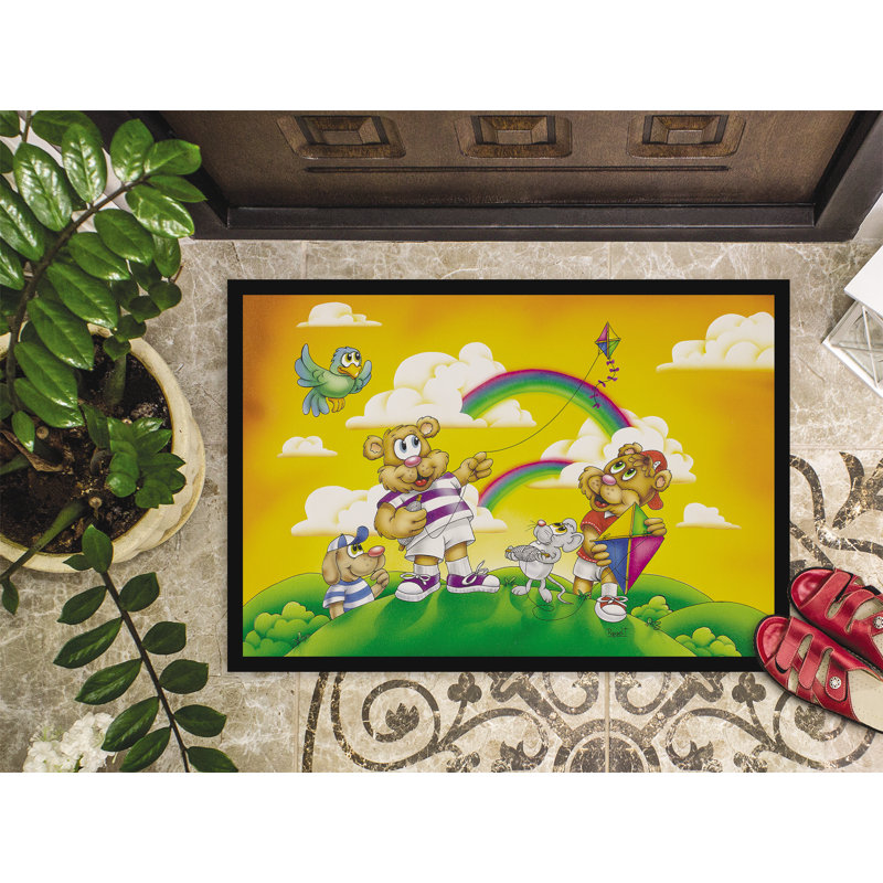 Tapis d'extérieur antidérapant Brendis Bears Flying a Kite, Rectangle 1 pi 6 po x 2 pi 3 po