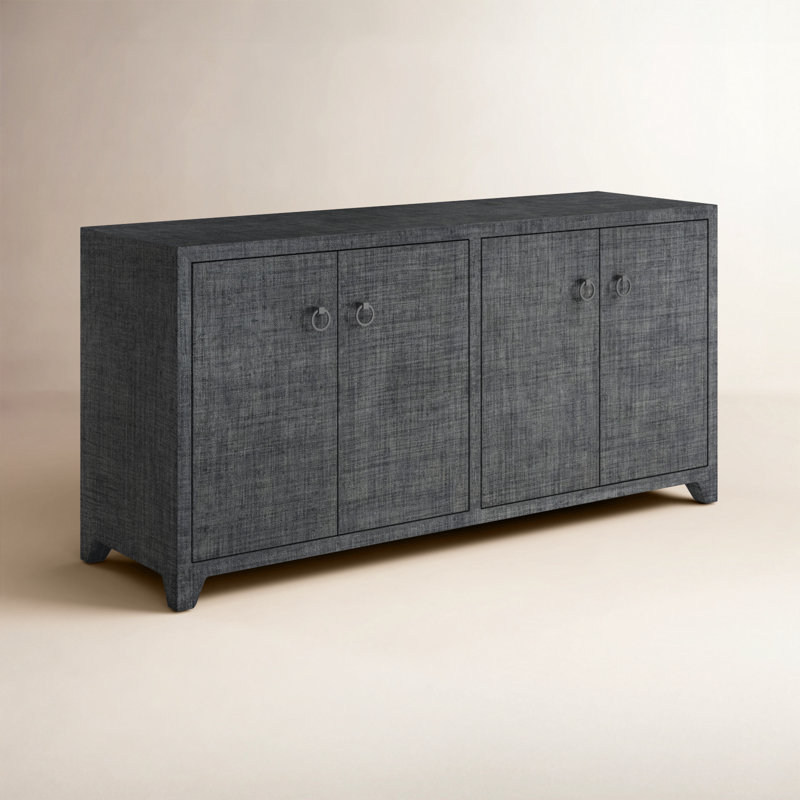Bar Harbor Raffia 4 Door 70" Sideboard, Charcoal Gray