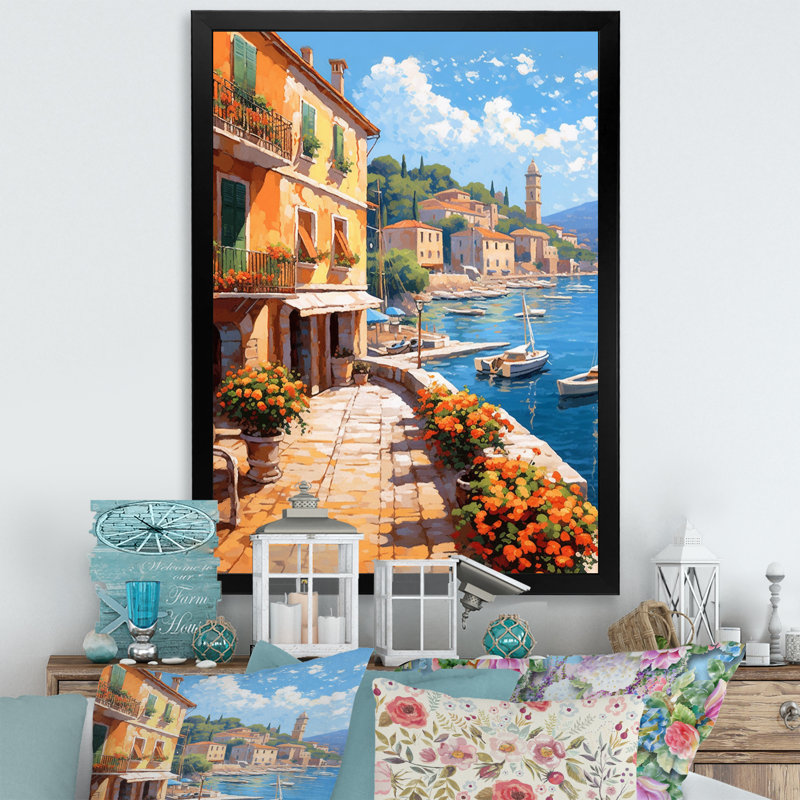 La Dolce, plage italienne I - art mural Italie, H 40 po x l 30 po x P 1,5 po, Cadre simple noir