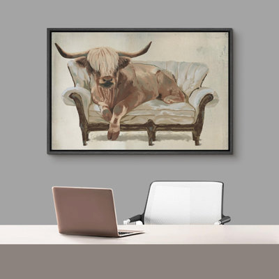 Animaux, vache des Highlands sur canapé - Cozy rustique, décor de ferme neutre sur toile