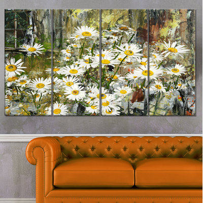 « marguerites floral under the window », ensemble de 4 reproductions d’art sur toiles tendues