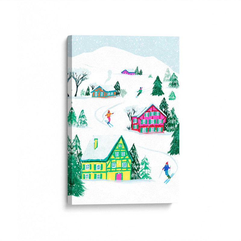 Vibrant Winter Village I Print on Canvas in a Polished Frame, Wrapped Canvas, 18" H x 12" W x 1.25" D