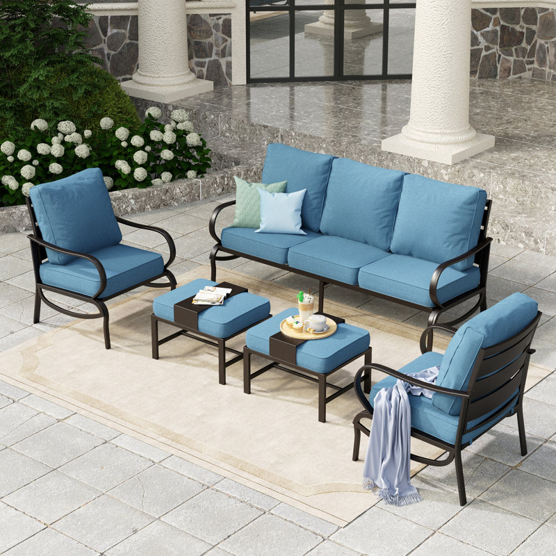 Tapasi Outdoor Patio Conversation Furniture Set, Denim Blue, No