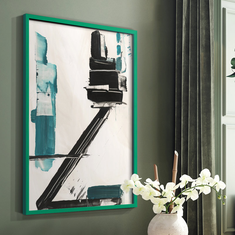 «Geometric Notes IV», reproduction encadrée - bois massif, Vert, H 10 po x l 8 po