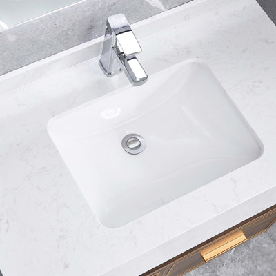White Ceramic Bathroom Sink - Rectangular, Overflow, Soundproof, Heat , Stain & Scratch Rust No Faucet Holes Emerged Rectangular Vessel Sound Absorbing, Arisen
