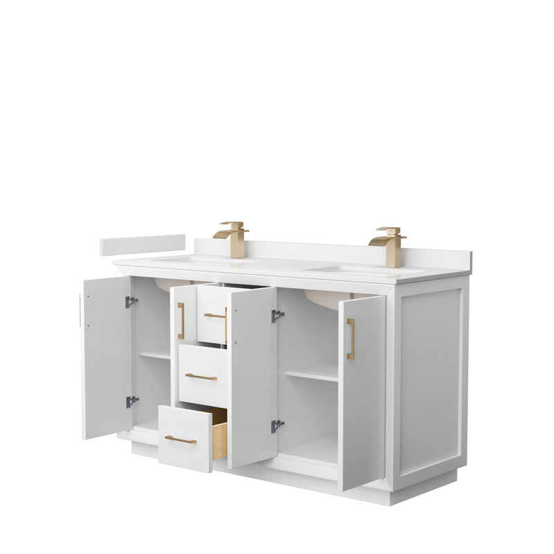 Strada 60'' W Double Vanity, WDX13382, White, Brushed Nickel