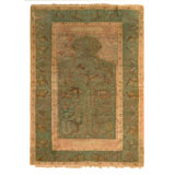 Tapis vert en soie noué à la main de conception unique 3 pi 11 po x 5 pi 6 po