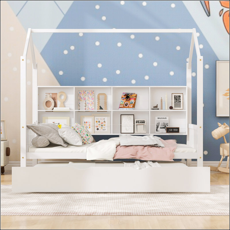 Lit simple en bois avec lit gigogne, Lit simple