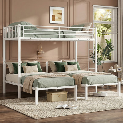 Extra-Large Single Bunk Bed With Metal Frame, White Design, Simple And Versatile, Can Comfortably Accommodate 3 People, A Must-Have For Any Bedroom.
