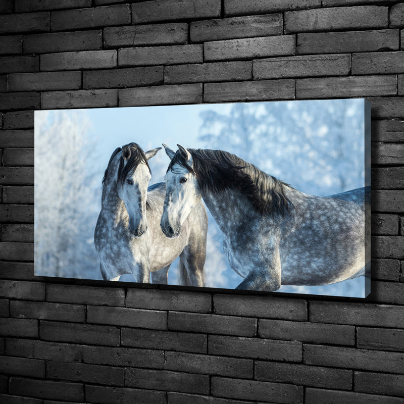 Grey Horses In Winter - No Frame Print on Canvas