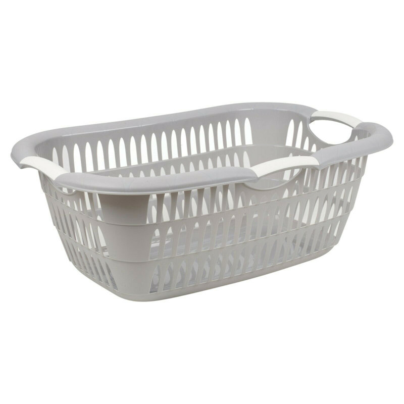 Plastic Laundry Basket with Handles, Grey, Large (22 cm x 60 cm x 40 cm)