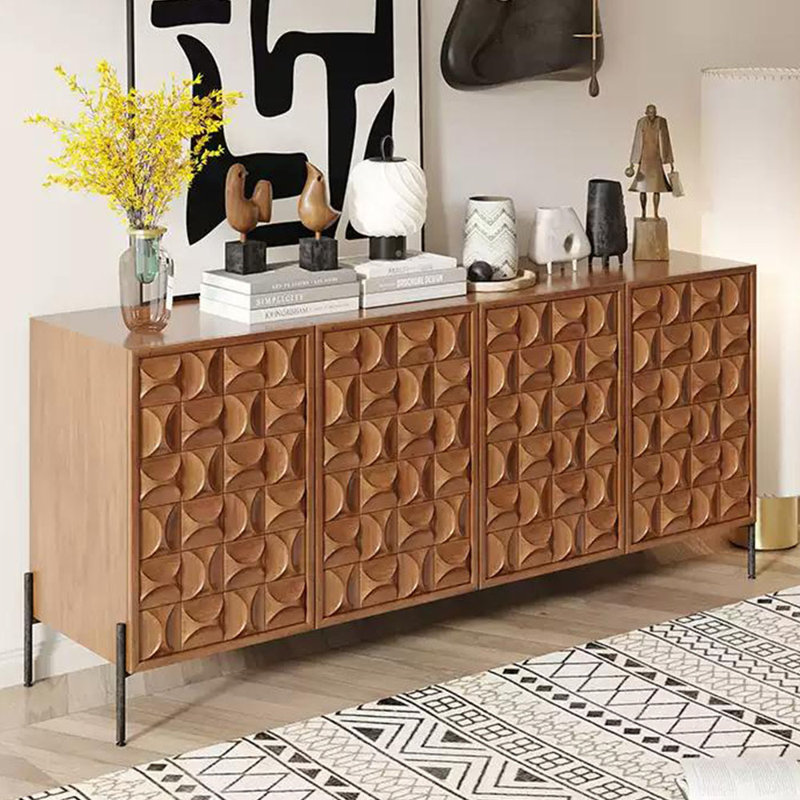 Solid wood carving multi-functional cabinet
