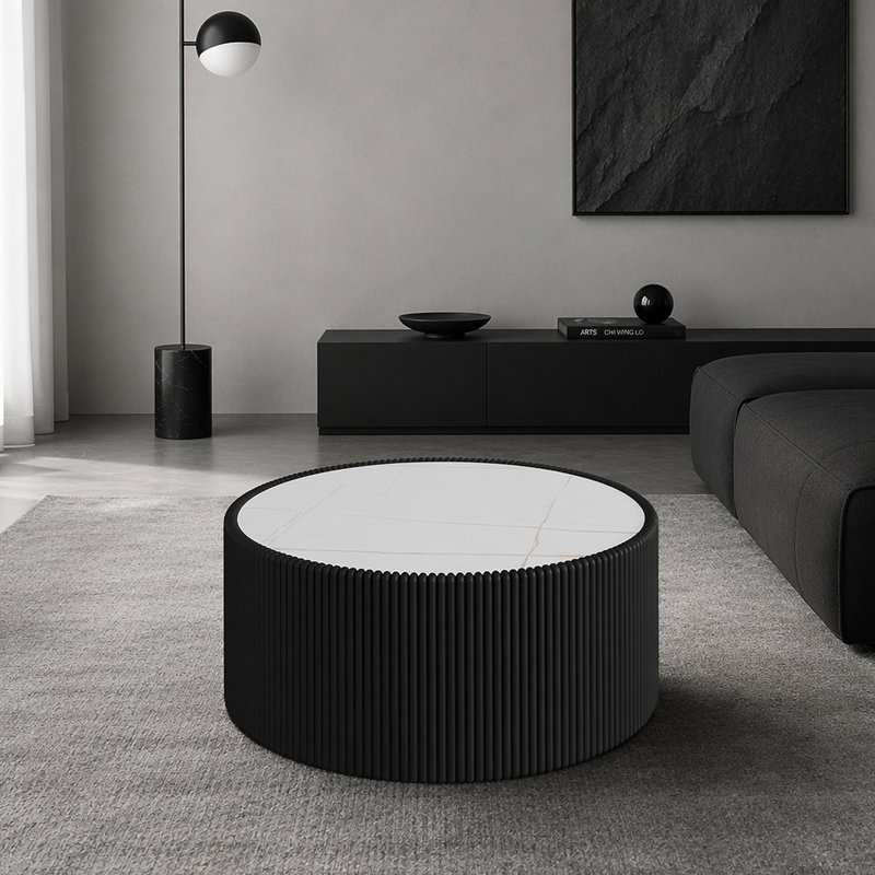 (1 TABLE) Table de canapé moderne en cuir cylindrique pour meubles de salon, Noir