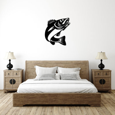 Art mural en métal avec motif de poisson doré - pêche, art mural - sculpture de conception de silhouette de doré - décoration murale rustique chalet - Art industriel moderne en métal - décoration intérieure aventure en plein air - pièce d'art aud