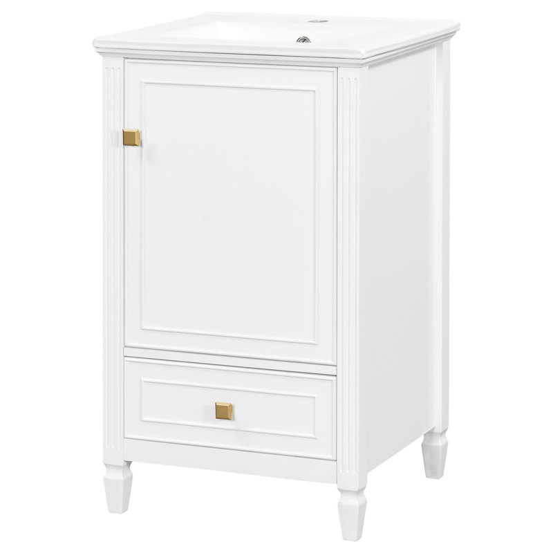 Meuble-lavabo simple autoportant blanc de 20 po avec lavabo et rangement en céramique