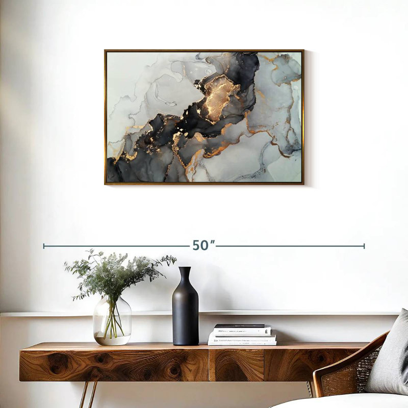 Luxe abstrait, Cadre flottant doré, 31 po x 21 po