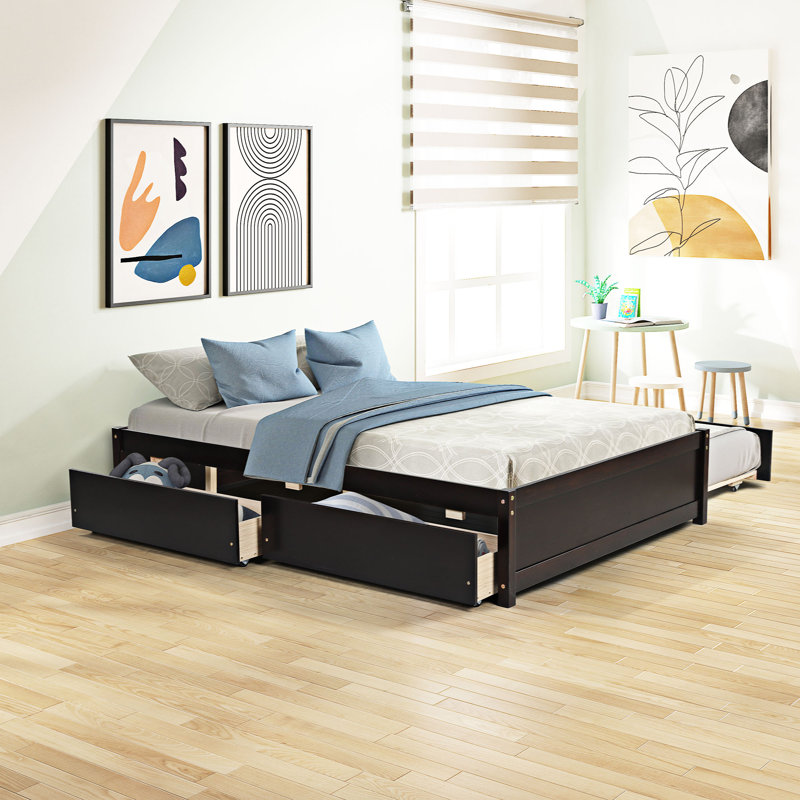 Lit avec rangement en bois massif Epp, Espresso