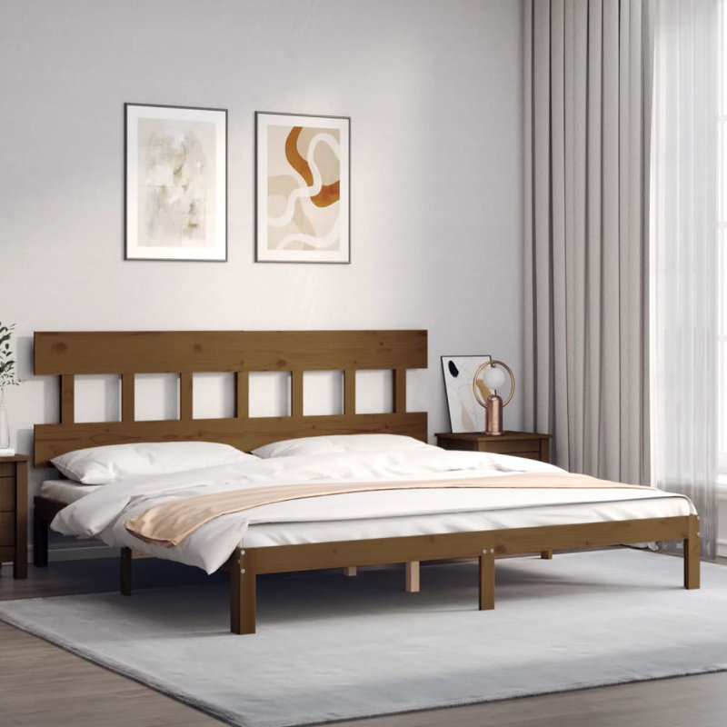 Highlands Solid Wood Bed, 200 x 200cm, Honey Brown