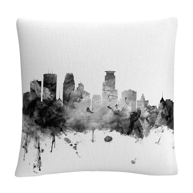 Minneapolis Minnesota Skyline Throw Pillow, White/Gray/Black