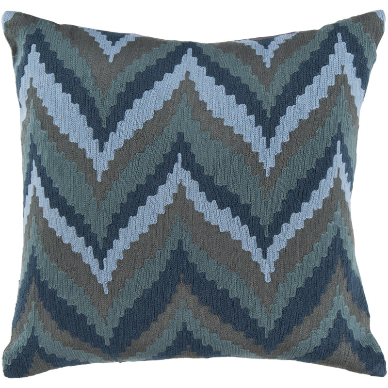 Square Embroidered Cotton Ikat Chevron Pillow Cover