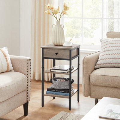 Nightstand, with a Drawer and 2 Storage Shelves, Space Saving, Modern
