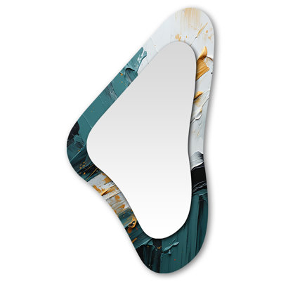 Ana Gold and green white marble waterfall VI - Abstract Painting Asymmetrical Wall Mirror, Gold Unique Shape Decorative Mirror, Printed Metal Art